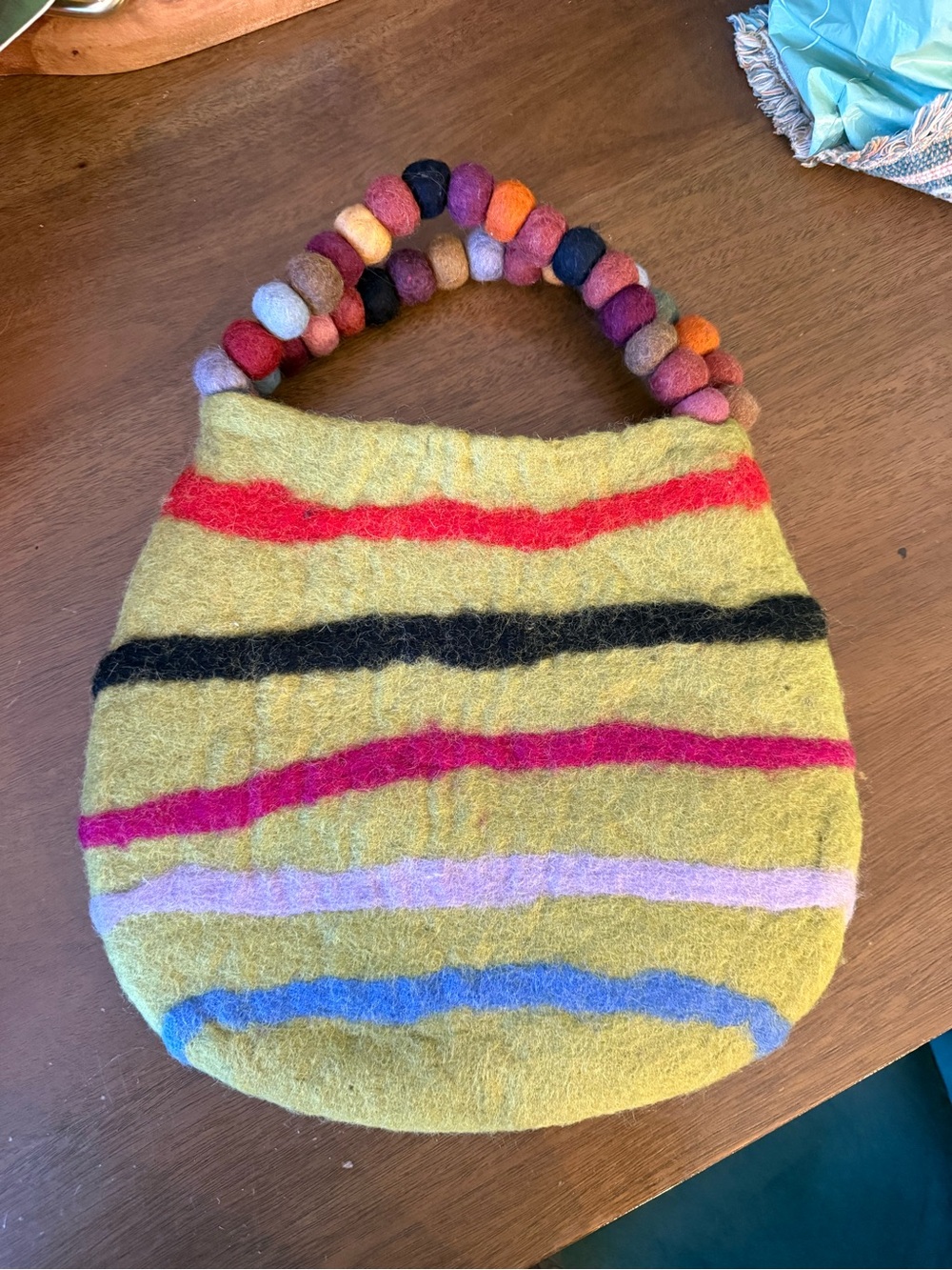 Rising Tide Striped Wool Felt Shoulder Bag with Colorful Handle